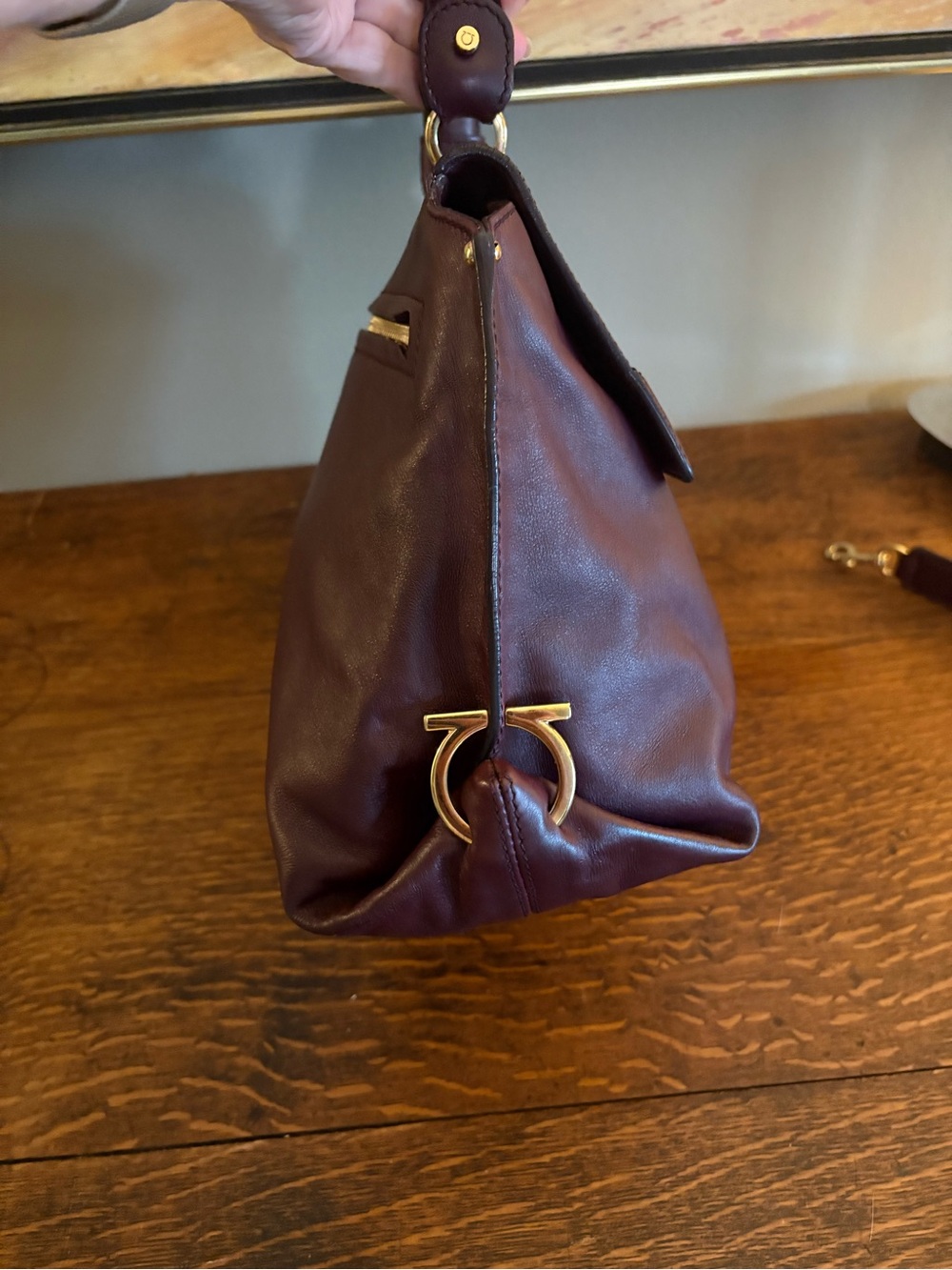 Salvatore Ferragamo Sofia Satchel Crossbody Large Plum Leather Gold- EXCELLENT - Picture 5 of 17